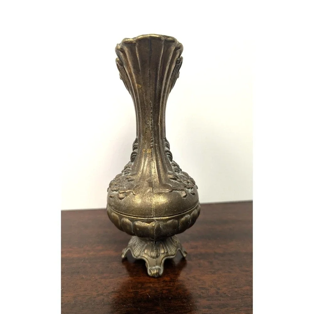 Vintage Italian Ornate Ewer Vase Floral Relief Rococo Victorian Style Brass 7